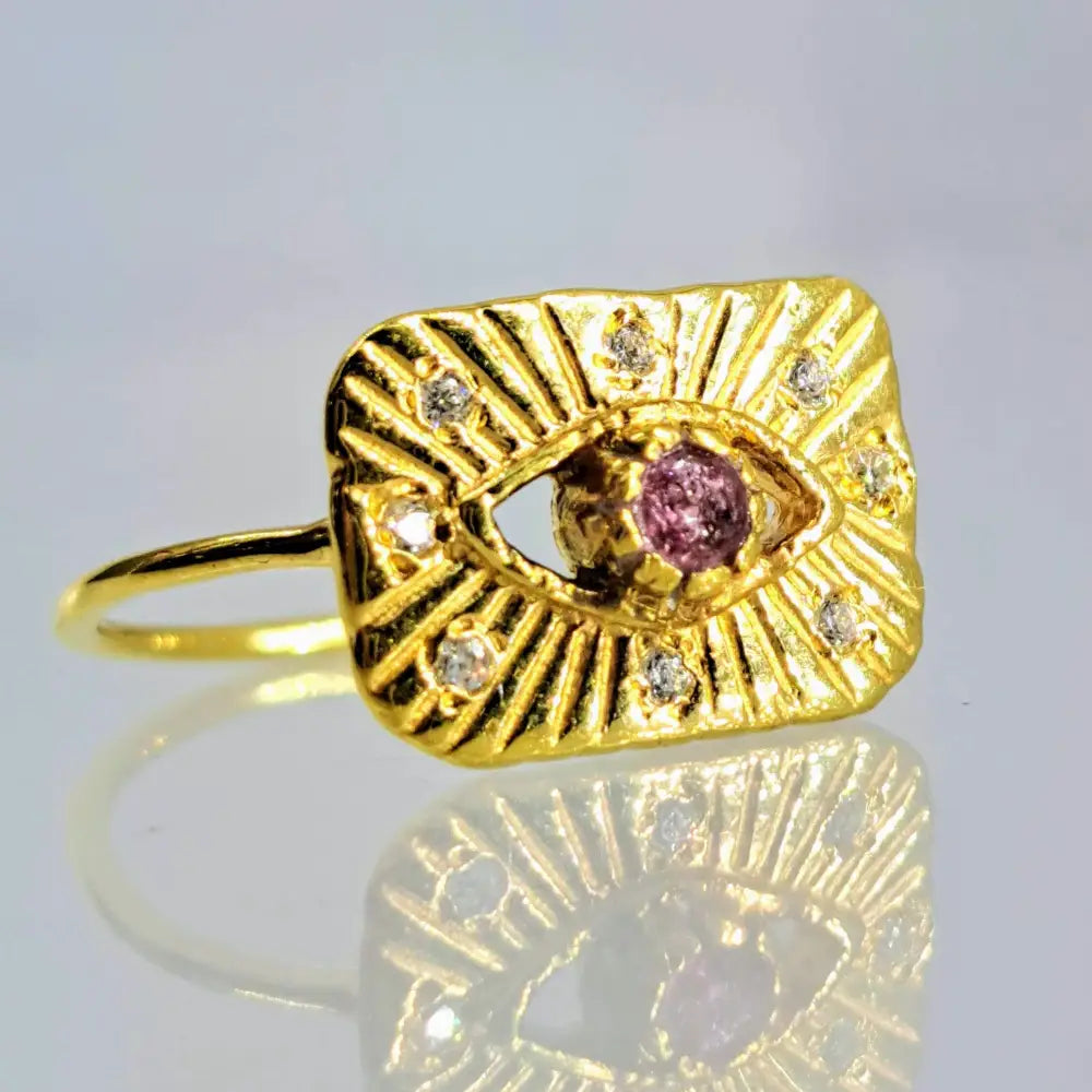 ?EVil Eye’ Sz 7 Ring - Tourmaline Zircon 18k Gold Sterling