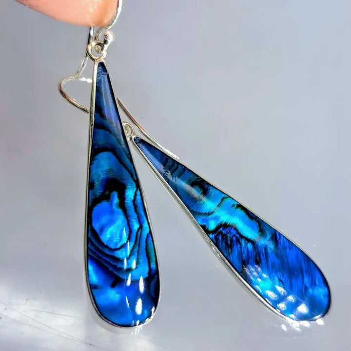 ?EXclamation #2!’ 2’’ Earrings - Mother of Pearl Sterling - Blue Paua