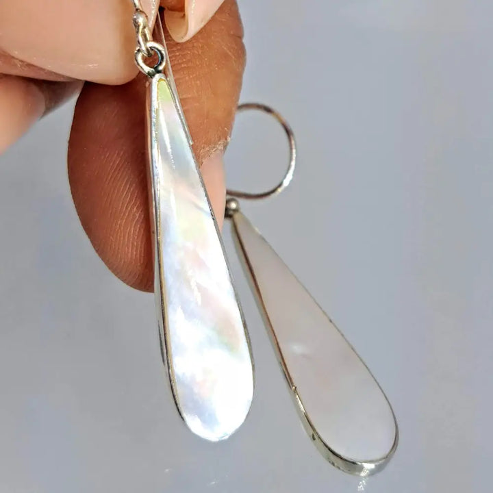 ?EXclamation #2!’ 2’’ Earrings - Mother of Pearl Sterling - White