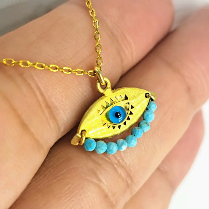 Outlet: ?Eye Believe’ Pendant Necklace - Lampworked Glass Coral or Turquoise 18k Gold Sterling