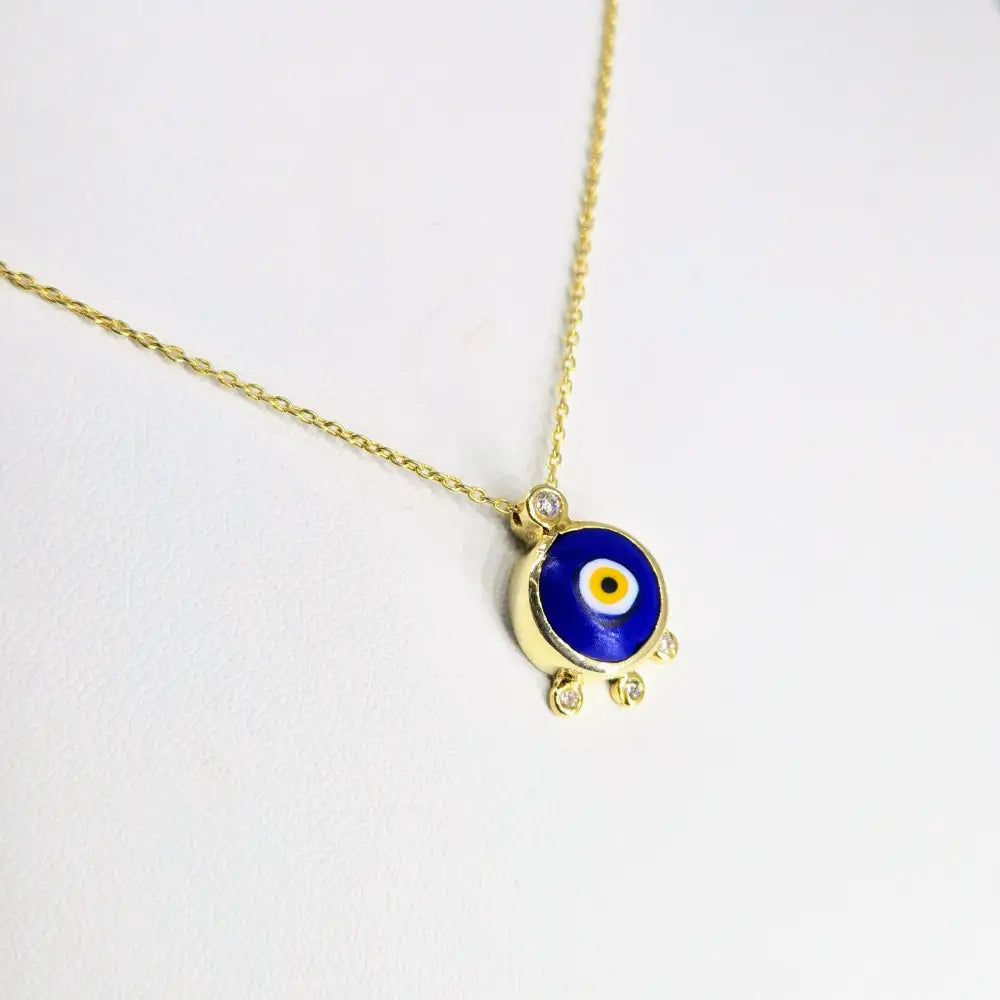 ?EYe Believe’ Pendant Necklace - Lampworked Glass Evil Eye Zircon Gold Vermeil