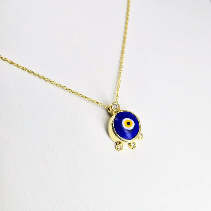 ?EYe Believe’ Pendant Necklace - Lampworked Glass Evil Eye Zircon Gold Vermeil