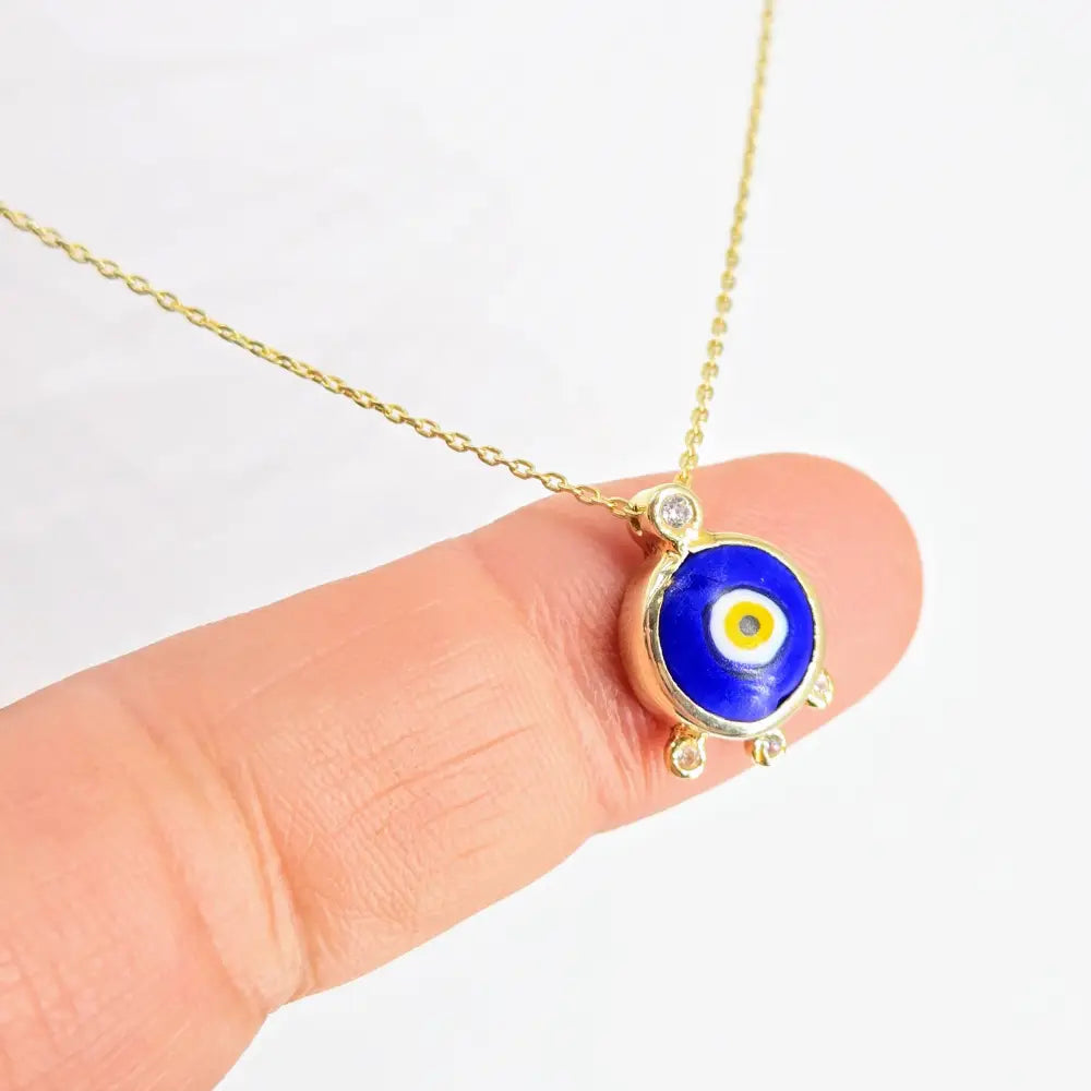 ?EYe Believe’ Pendant Necklace - Lampworked Glass Evil Eye Zircon Gold Vermeil