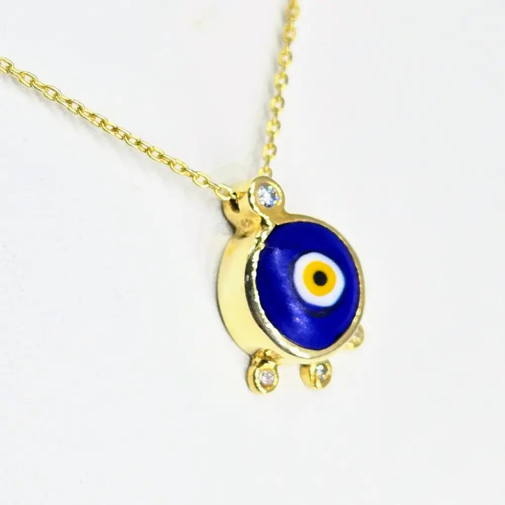?EYe Believe’ Pendant Necklace - Lampworked Glass Evil Eye Zircon Gold Vermeil