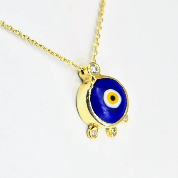 ?EYe Believe’ Pendant Necklace - Lampworked Glass Evil Eye Zircon Gold Vermeil