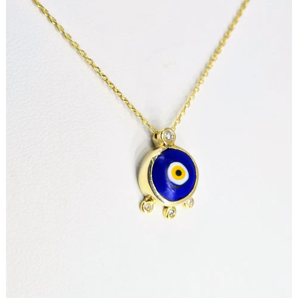 ?EYe Believe’ Pendant Necklace - Lampworked Glass Evil Eye Zircon Gold Vermeil