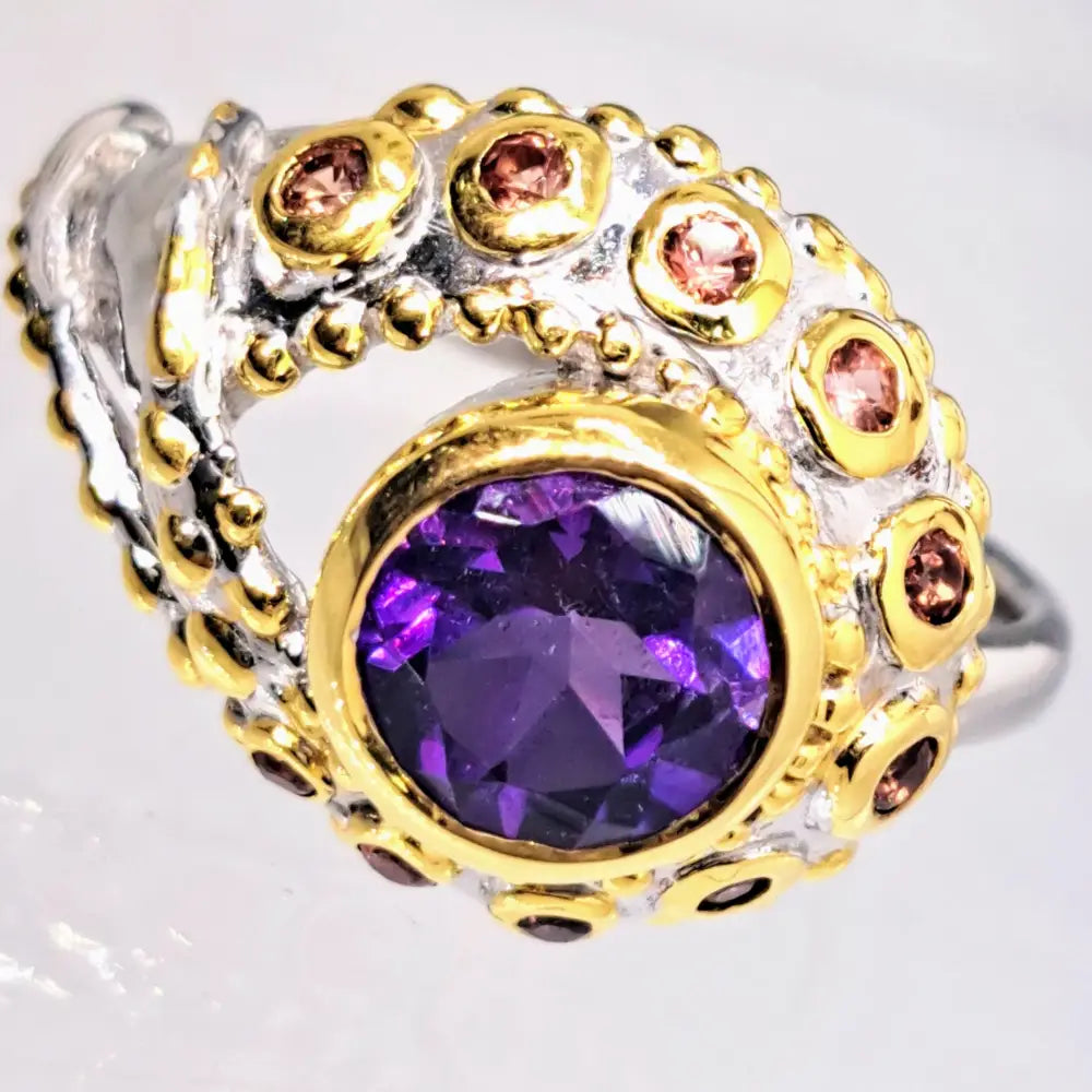 ?EYe Candy!’ Sz 7.25 Ring - Amethyst Mandarin Sapphire 18k Gold Sterling