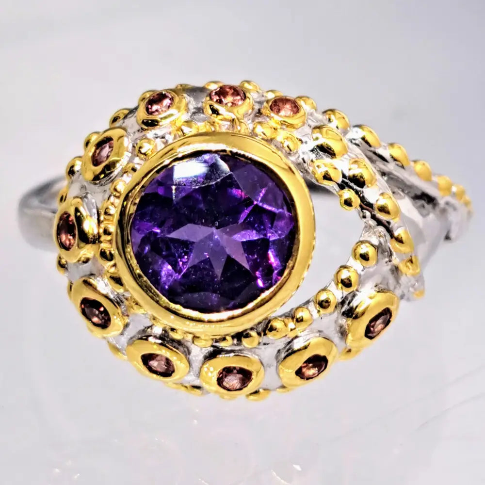 ?EYe Candy!’ Sz 7.25 Ring - Amethyst Mandarin Sapphire 18k Gold Sterling