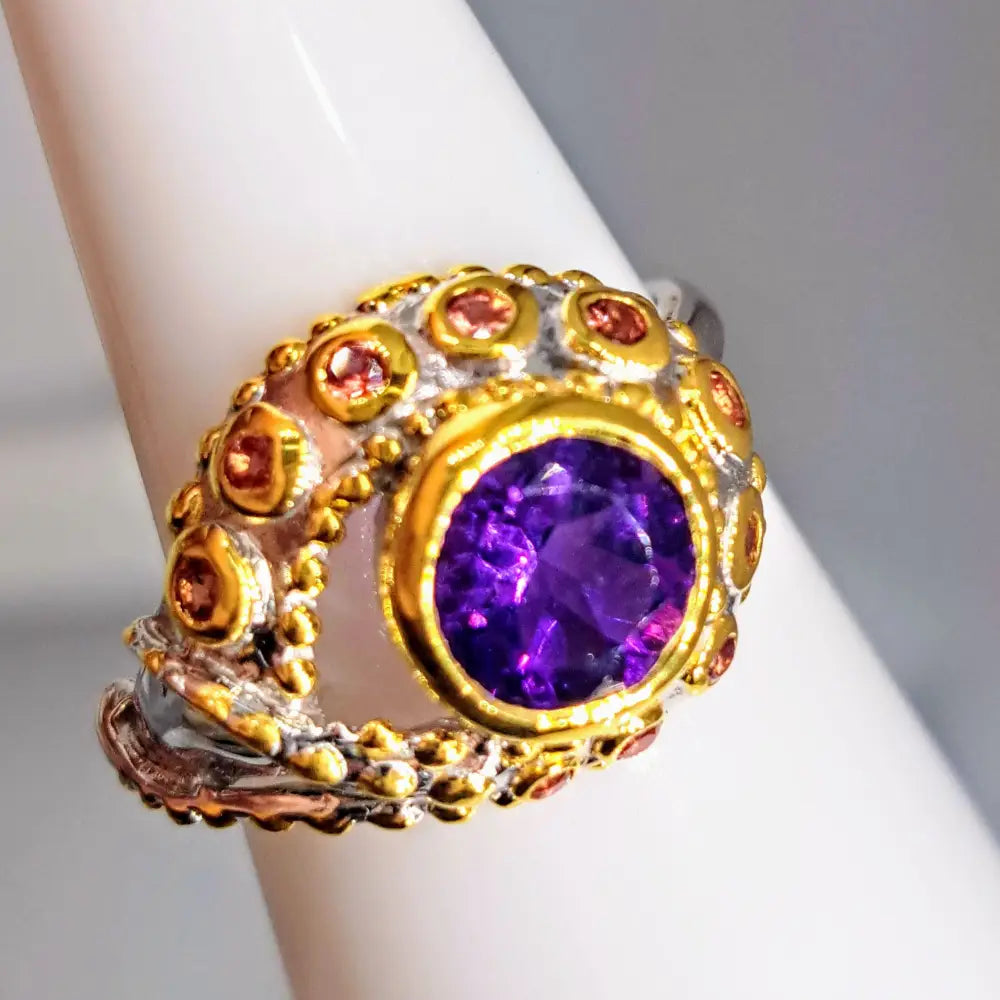?EYe Candy!’ Sz 7.25 Ring - Amethyst Mandarin Sapphire 18k Gold Sterling