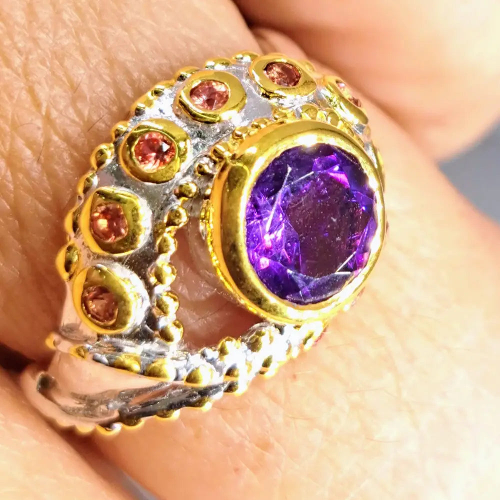 ?EYe Candy!’ Sz 7.25 Ring - Amethyst Mandarin Sapphire 18k Gold Sterling