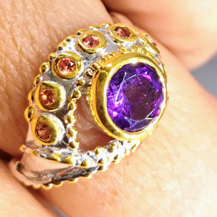 ?EYe Candy!’ Sz 7.25 Ring - Amethyst Mandarin Sapphire 18k Gold Sterling