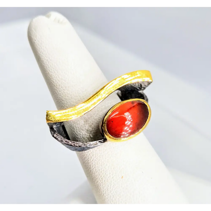 ?EYe of God’ Sz 7.5 Ring - Madeira Citrine Black Sterling 18k Gold
