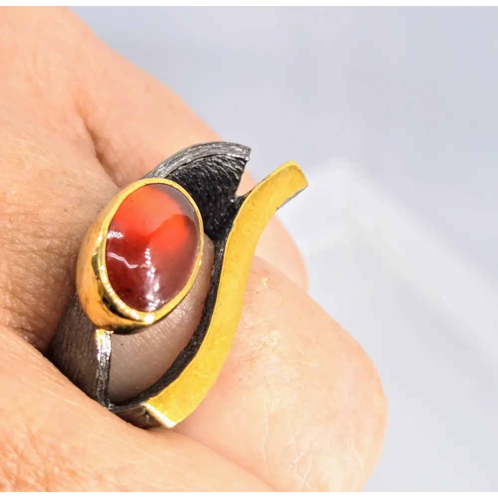?EYe of God’ Sz 7.5 Ring - Madeira Citrine Black Sterling 18k Gold