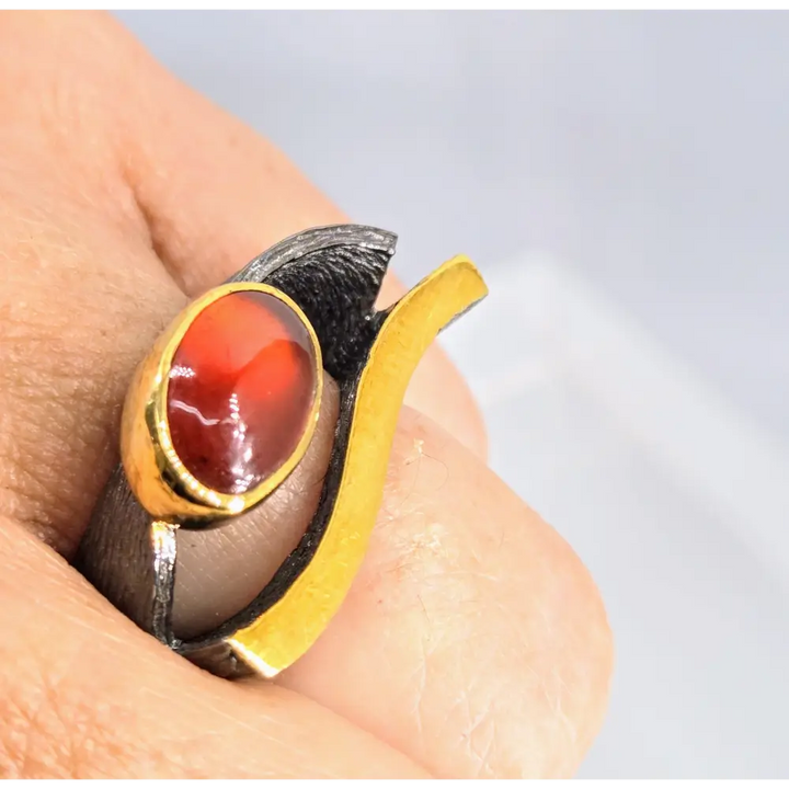 ?EYe of God’ Sz 7.5 Ring - Madeira Citrine Black Sterling 18k Gold