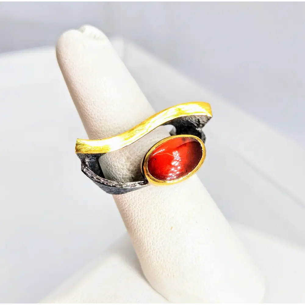?EYe of God’ Sz 7.5 Ring - Madeira Citrine Black Sterling 18k Gold