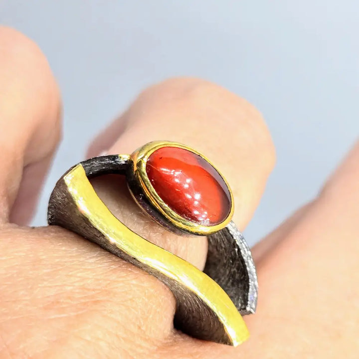 ?EYe of God’ Sz 7.5 Ring - Madeira Citrine Black Sterling 18k Gold