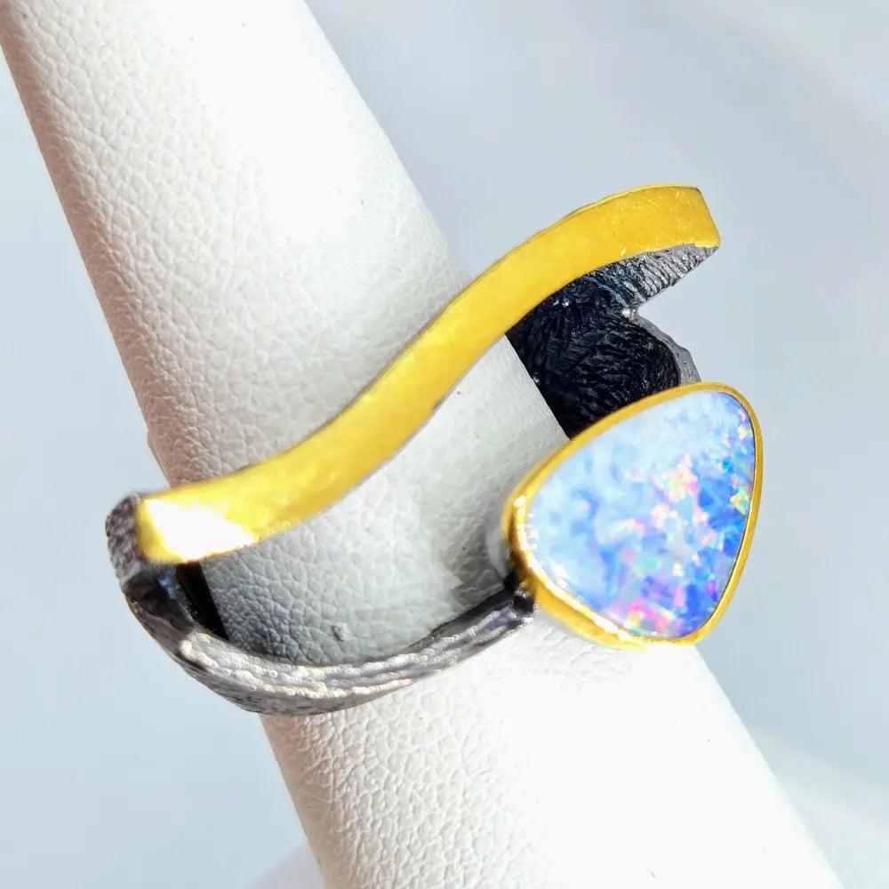 ?EYe of God’ Sz 7.5 Ring - Opal Black Sterling 18k Gold