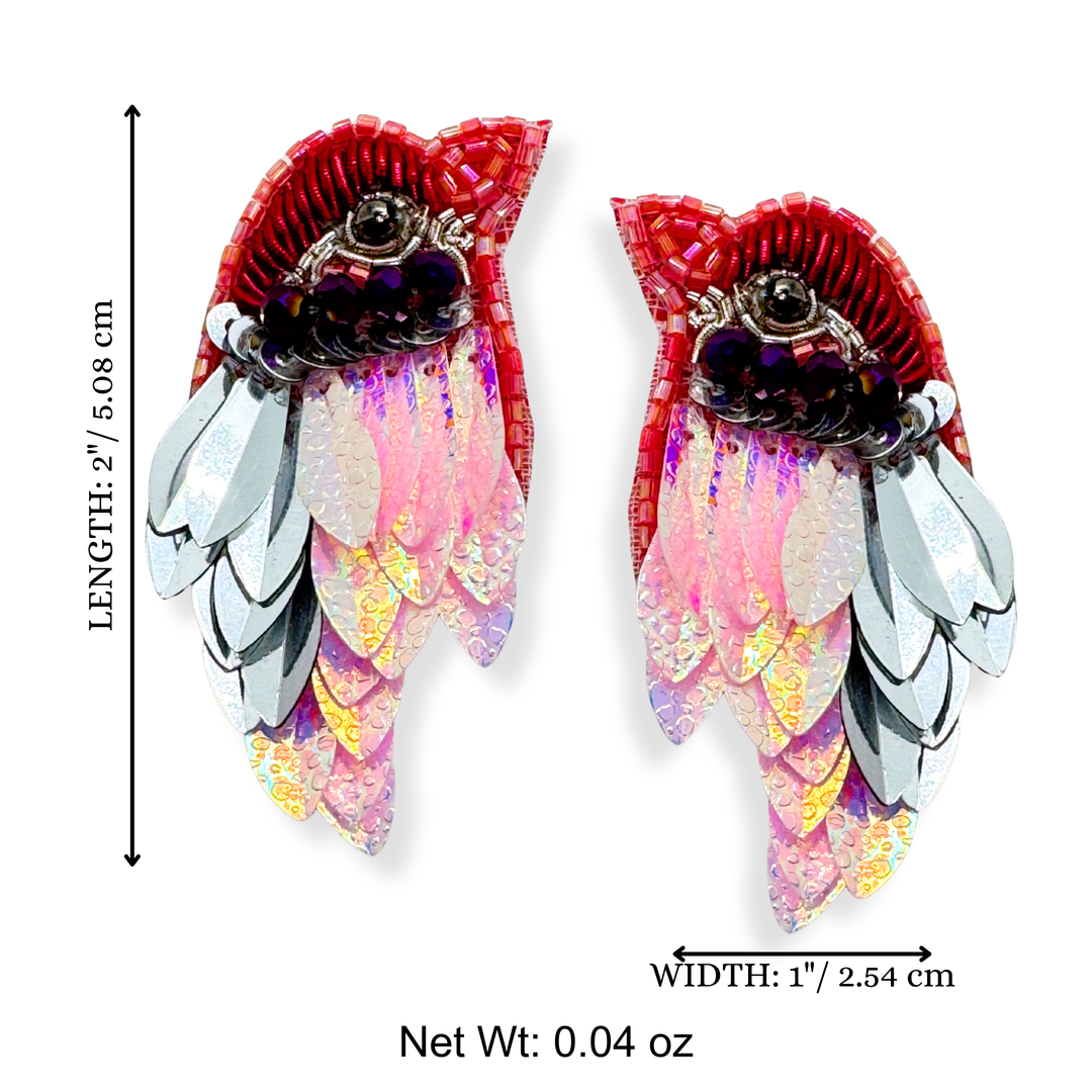 Iridescent Pink Hummingbird Earrings Handmade Beaded Charm Jewelry – view 2