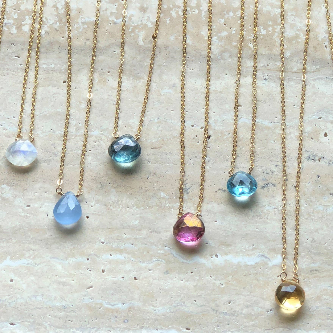 "Droplet" 16" Necklace - Single briolette on dainty chain - BESTSELLER