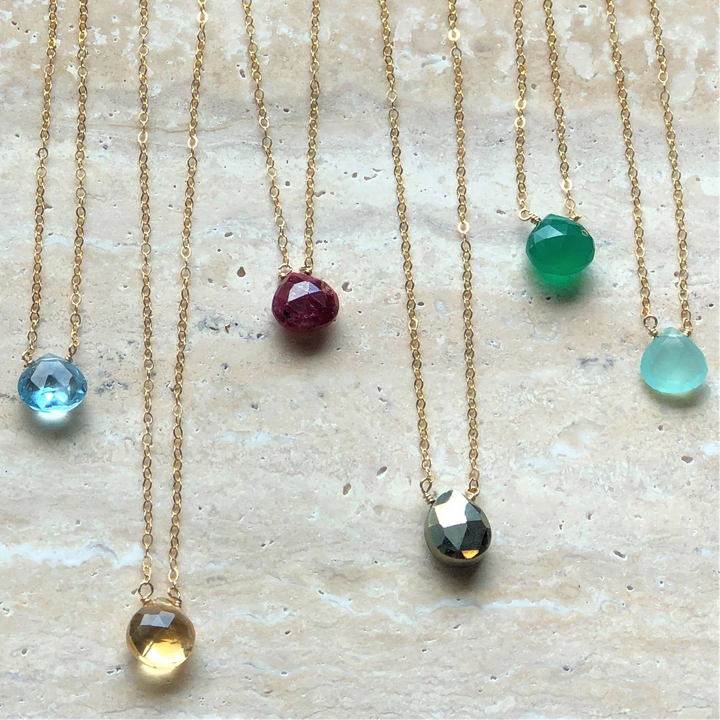 "Droplet" 16" Necklace - Single briolette on dainty chain - BESTSELLER