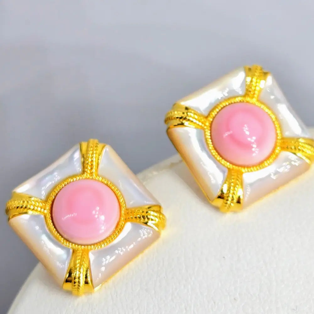 ?FAncy Beach’.5’’ Earrings - Conch Shell Mother-of-pearl Anti-tarnish Gold Sterling