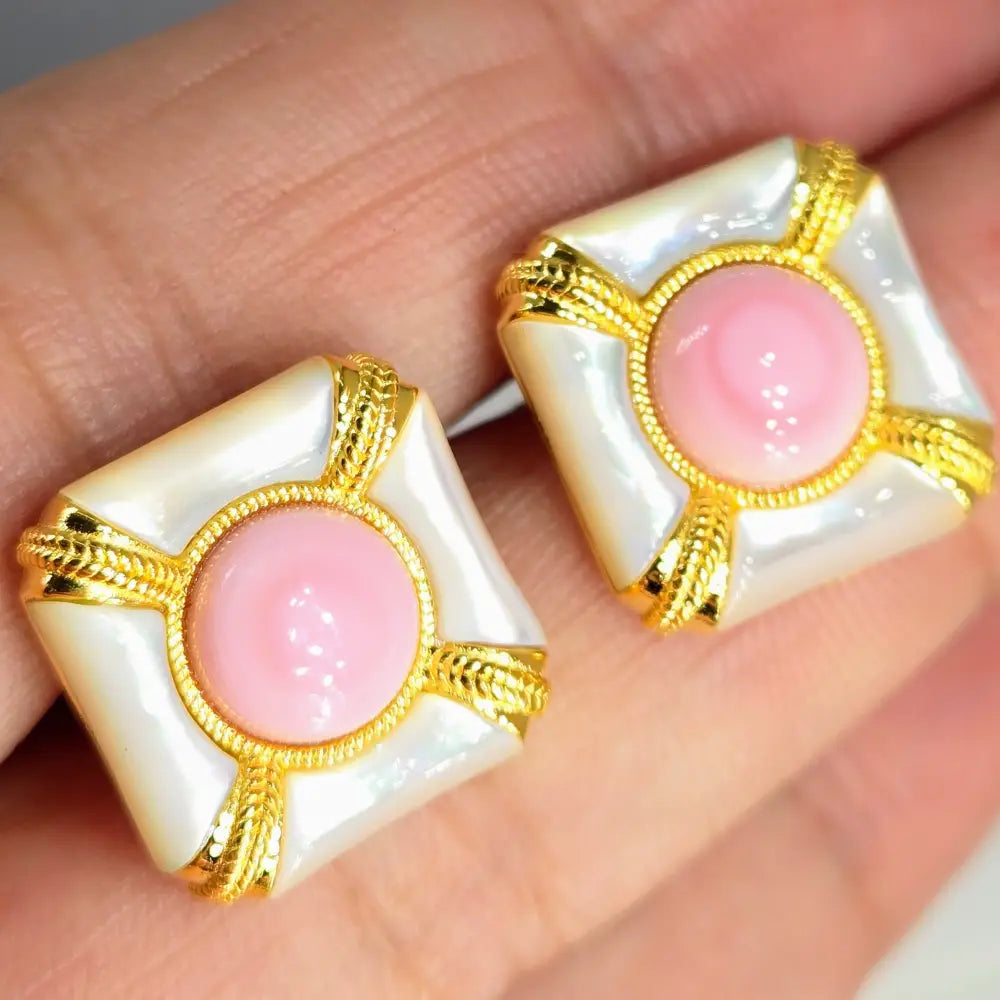 ?FAncy Beach’.5’’ Earrings - Conch Shell Mother-of-pearl Anti-tarnish Gold Sterling