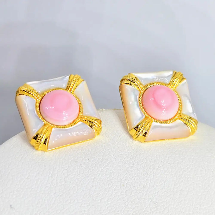 ?FAncy Beach’.5’’ Earrings - Conch Shell Mother-of-pearl Anti-tarnish Gold Sterling
