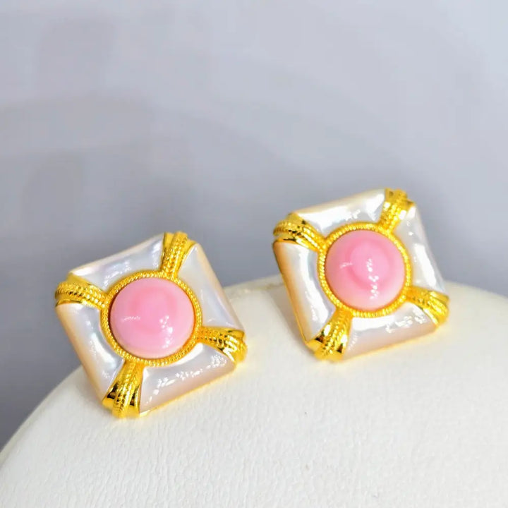 ?FAncy Beach’.5’’ Earrings - Conch Shell Mother-of-pearl Anti-tarnish Gold Sterling