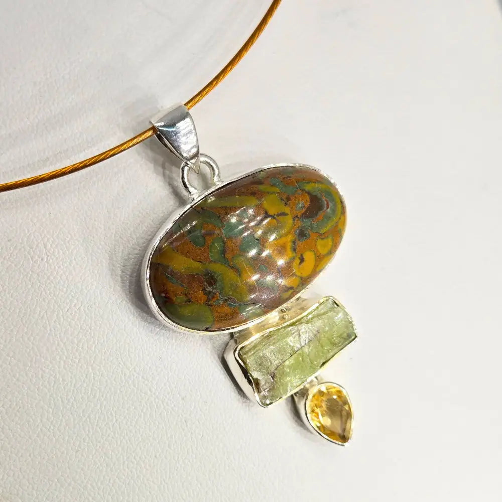 ?FAuna’ 2’’ Pendant - Jasper Kyanite Citrine Sterling - Key West Local Luxe