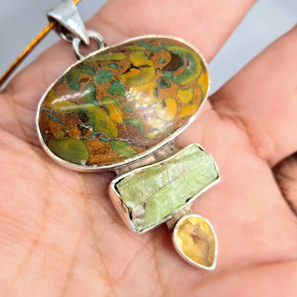 ?FAuna’ 2’’ Pendant - Jasper Kyanite Citrine Sterling - Key West Local Luxe