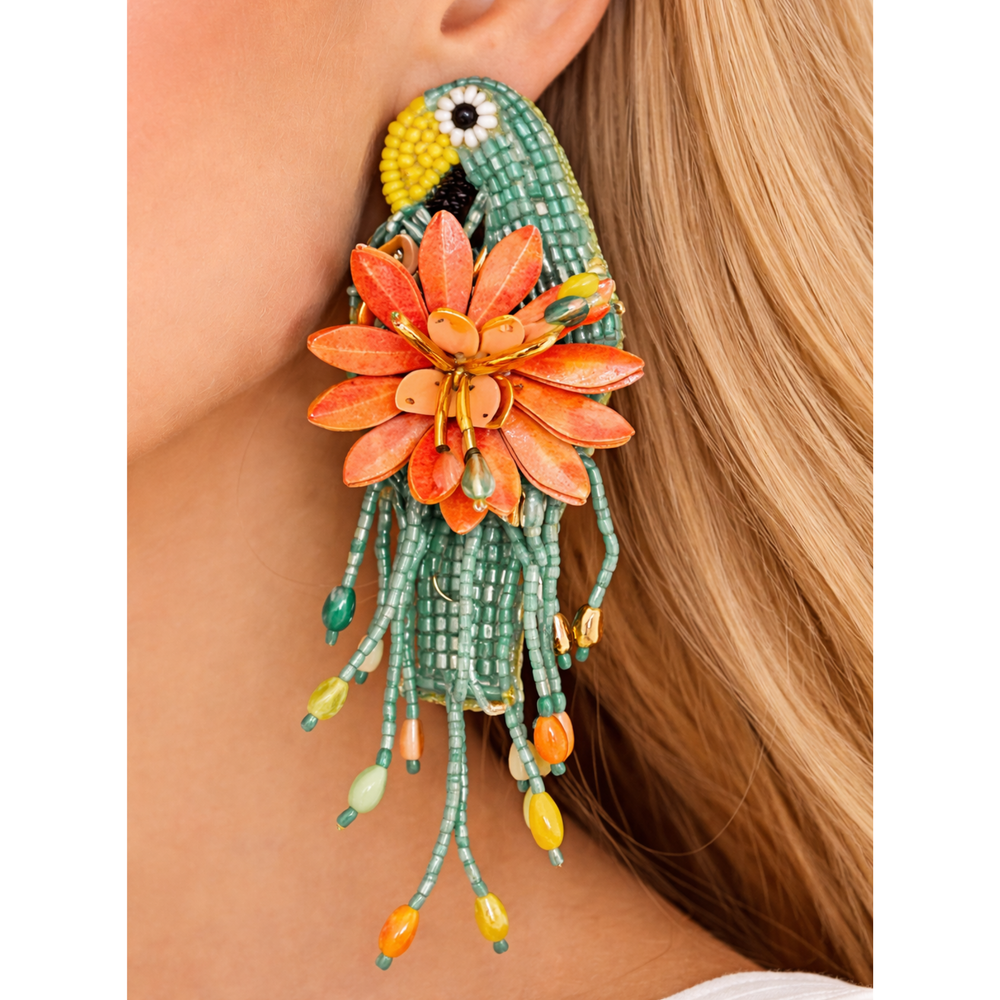 Teal Dangle Earrings Handmade Beaded Jewelry – view 4