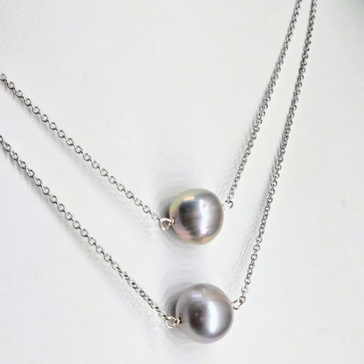 ???floating’ Pearl’ Pendant Necklace - Pearl Anti-tarnish Sterling