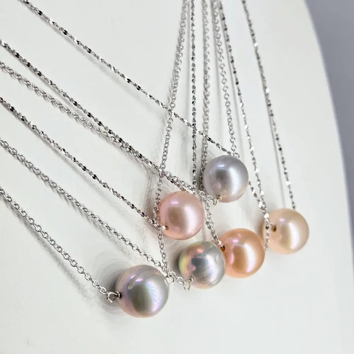 ???floating’ Pearl’ Pendant Necklace - Pearl Anti-tarnish Sterling