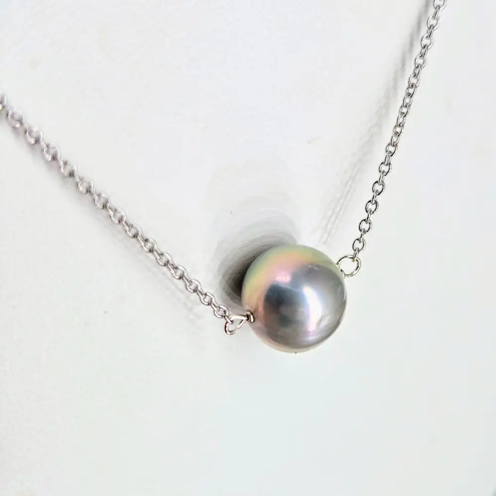 ???floating’ Pearl’ Pendant Necklace - Pearl Anti-tarnish Sterling - Silver Stationed on Oval Link 16’’-18’’