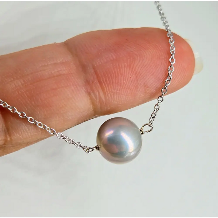 ???floating’ Pearl’ Pendant Necklace - Pearl Anti-tarnish Sterling
