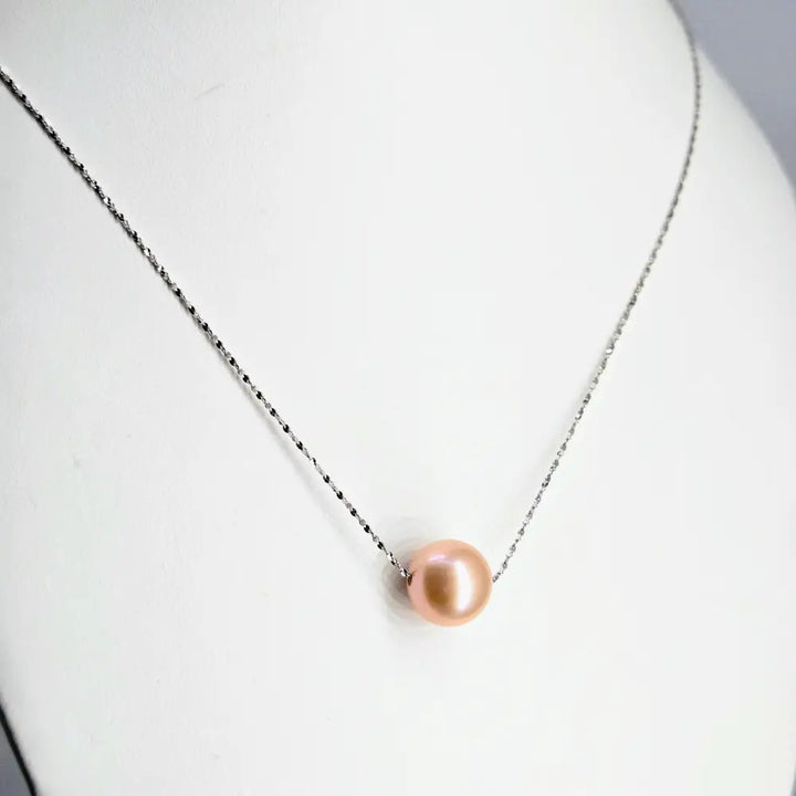 ???floating’ Pearl’ Pendant Necklace - Pearl Anti-tarnish Sterling - Pink Sliding on Faceted 18’’