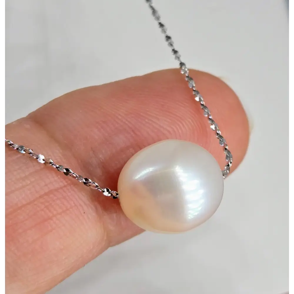 ???floating’ Pearl’ Pendant Necklace - Pearl Anti-tarnish Sterling - White Sliding on Faceted 18’’