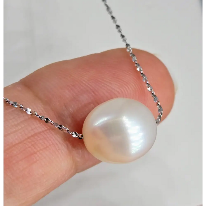 ???floating’ Pearl’ Pendant Necklace - Pearl Anti-tarnish Sterling - White Sliding on Faceted 18’’