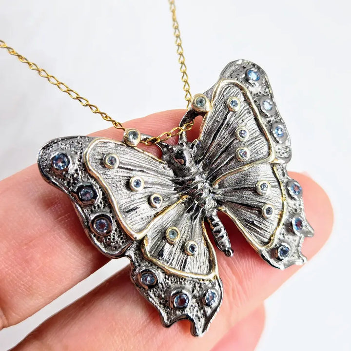 Outlet ?Flutter!’ Pendant Necklace - Topaz Black Sterling 18k Gold Accents