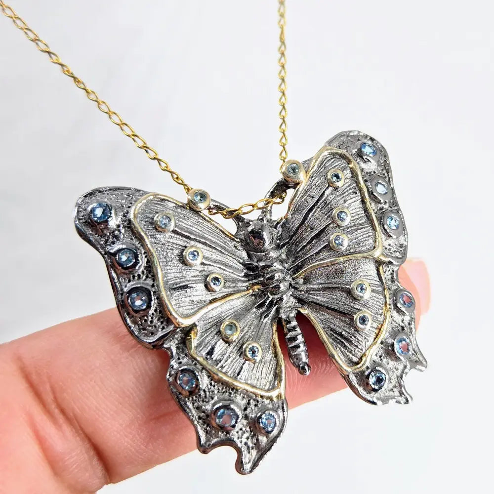 Outlet ?Flutter!’ Pendant Necklace - Topaz Black Sterling 18k Gold Accents