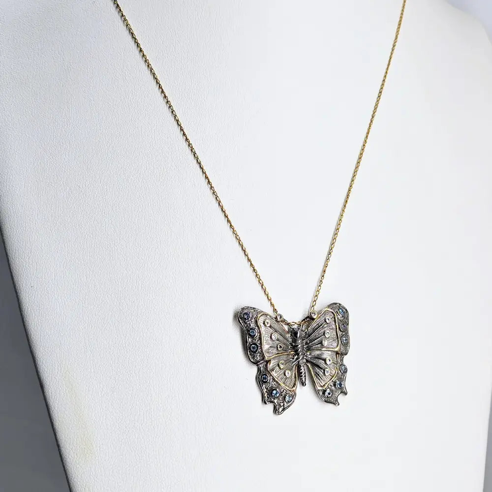 Outlet ?Flutter!’ Pendant Necklace - Topaz Black Sterling 18k Gold Accents