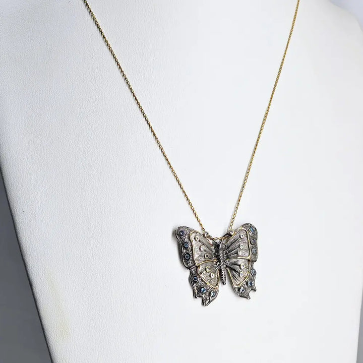Outlet ?Flutter!’ Pendant Necklace - Topaz Black Sterling 18k Gold Accents