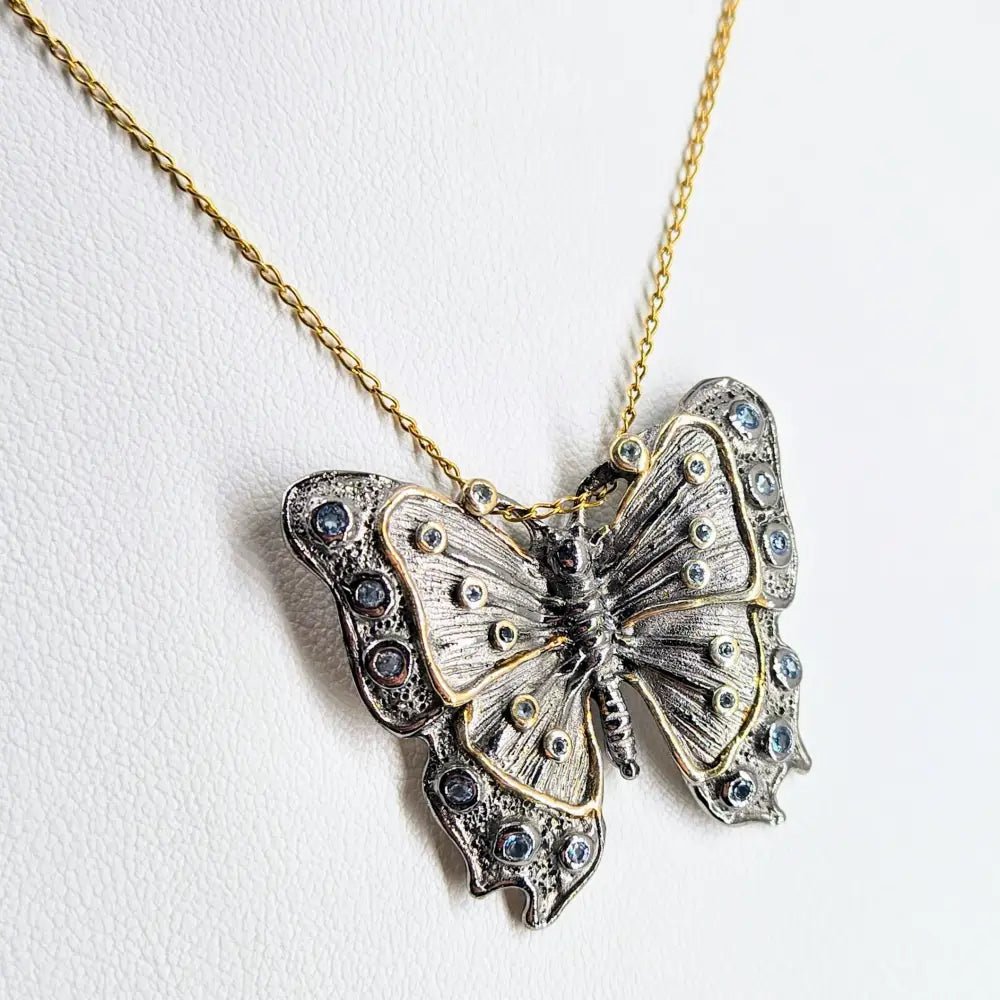 Outlet ?Flutter!’ Pendant Necklace - Topaz Black Sterling 18k Gold Accents