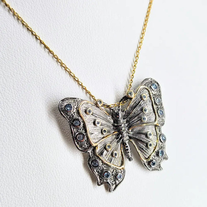 Outlet ?Flutter!’ Pendant Necklace - Topaz Black Sterling 18k Gold Accents