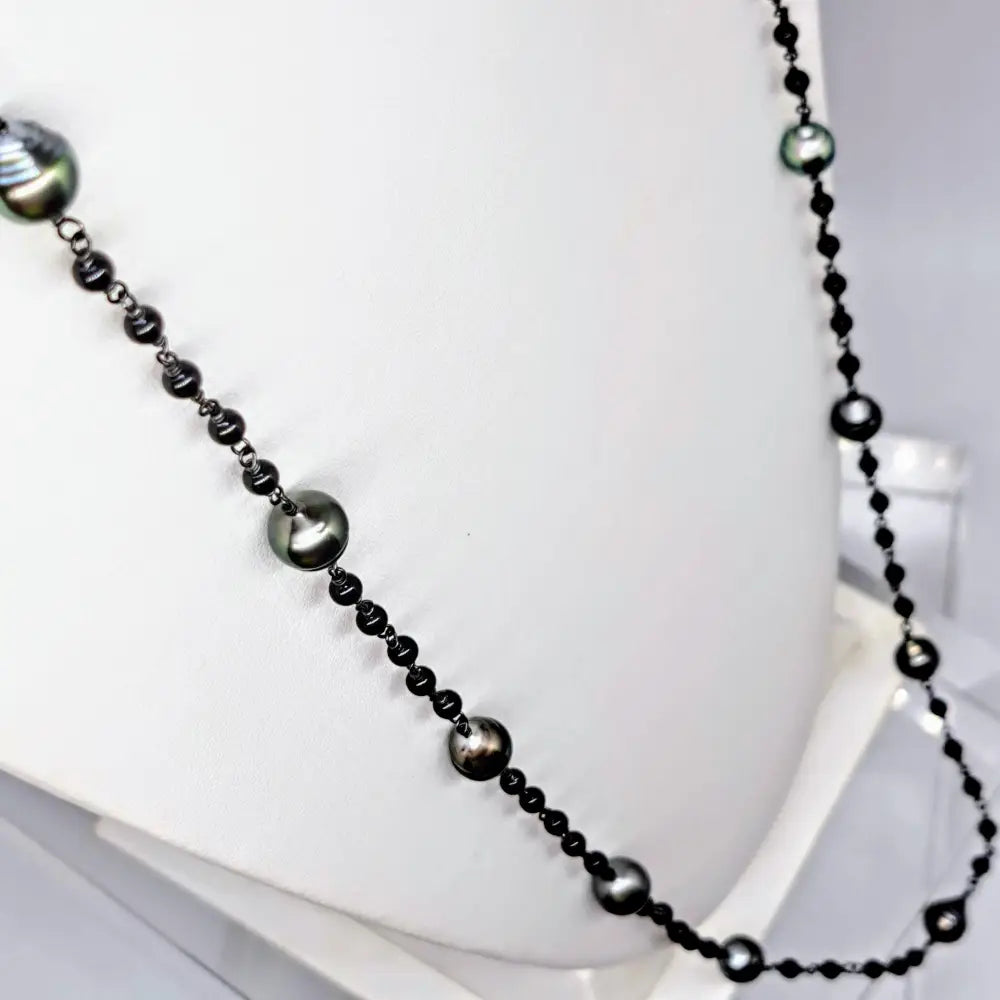 ?FOrget me Knot’ 18’’ 24’’ or 36’’ Necklace - Tahitian Pearls Onyx Black Sterling Silver
