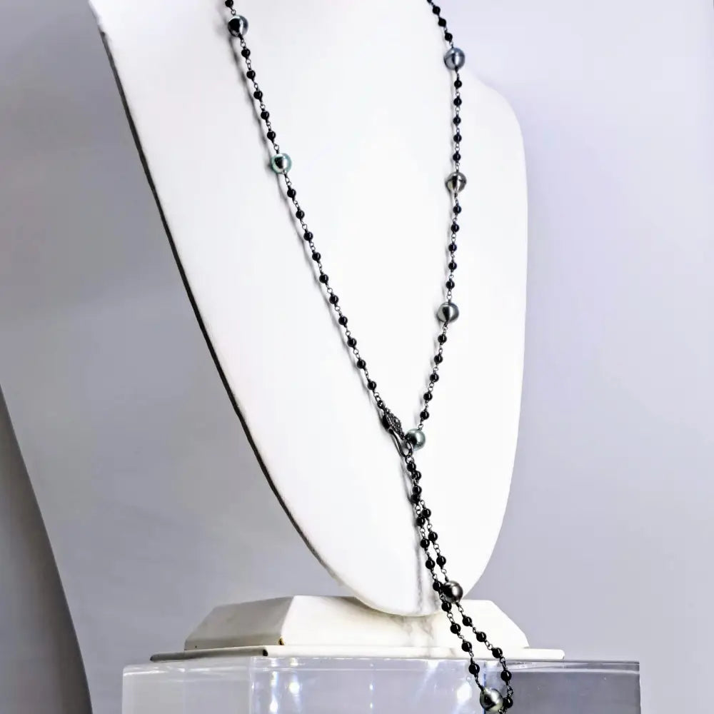 ?FOrget me Knot’ 18’’ 24’’ or 36’’ Necklace - Tahitian Pearls Onyx Black Sterling Silver