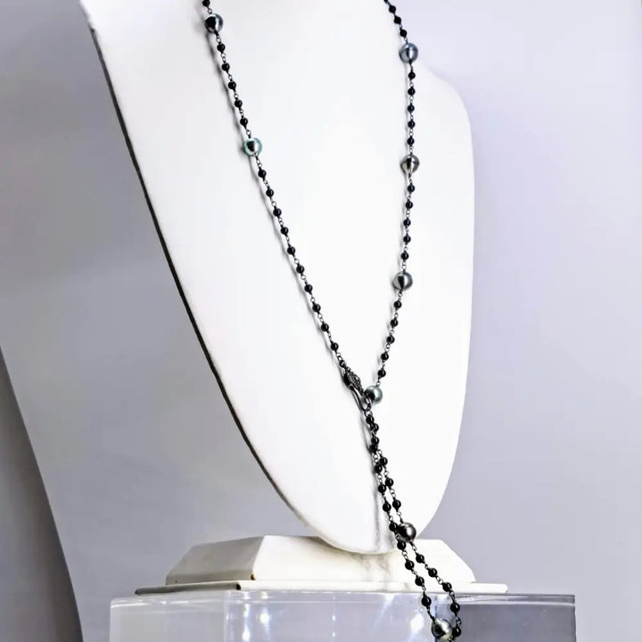 ?FOrget me Knot’ 18’’ 24’’ or 36’’ Necklace - Tahitian Pearls Onyx Black Sterling Silver