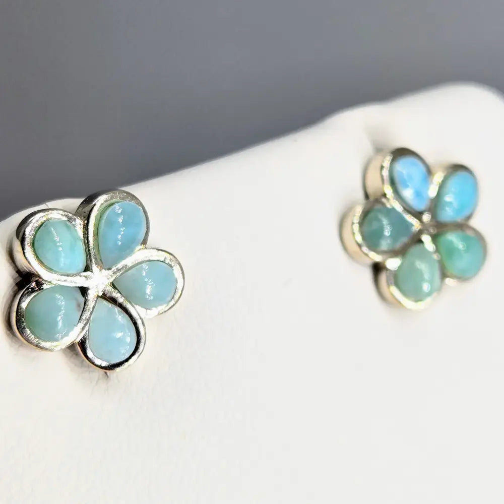 ?FRangipani Blue’ - Stud Earrings - Larimar Anti-tarnish Sterling