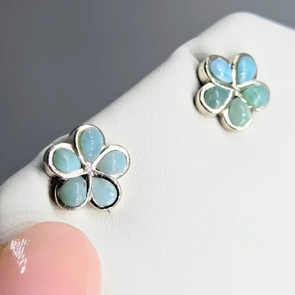 ?FRangipani Blue’ - Stud Earrings - Larimar Anti-tarnish Sterling