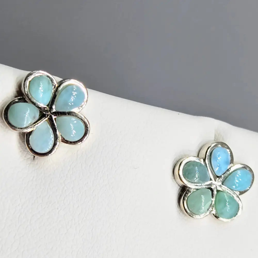?FRangipani Blue’ - Stud Earrings - Larimar Anti-tarnish Sterling
